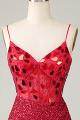Red Sparkly Corset Sequin Mirror Tight Homecoming Dress for Women