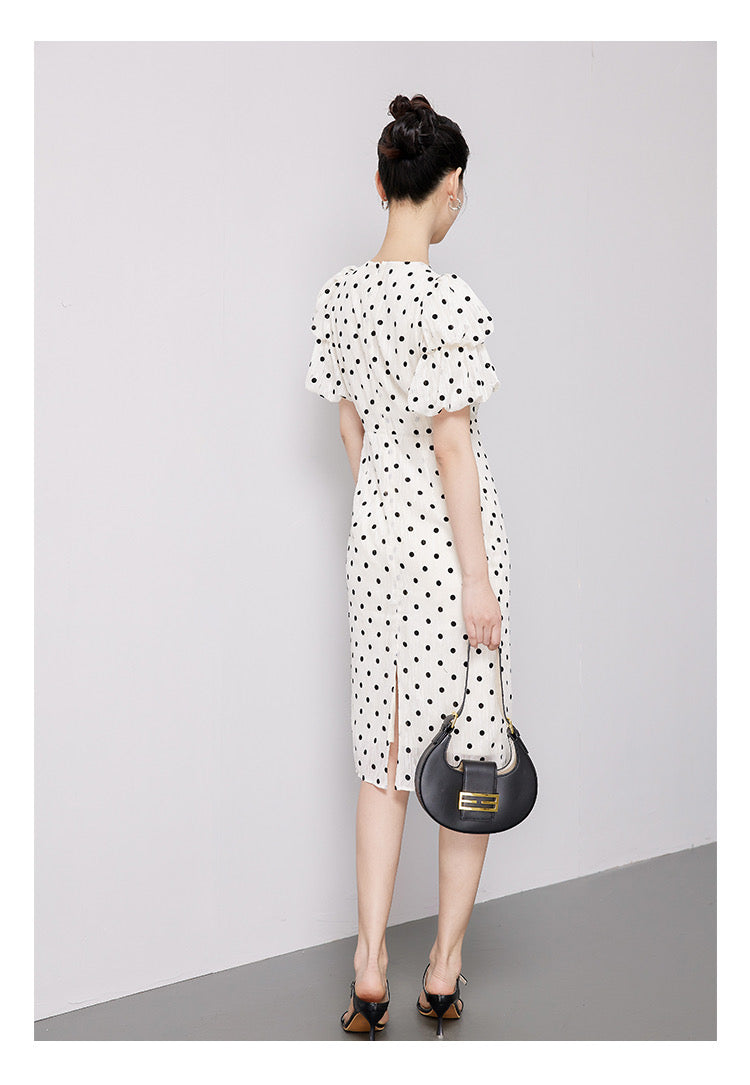 White Bubble Sleeves Polka Dot Dress White Bubble Sleeves Polka Dot Dress