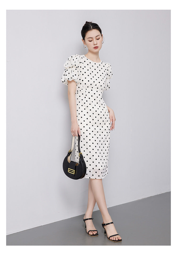 White Bubble Sleeves Polka Dot Dress White Bubble Sleeves Polka Dot Dress