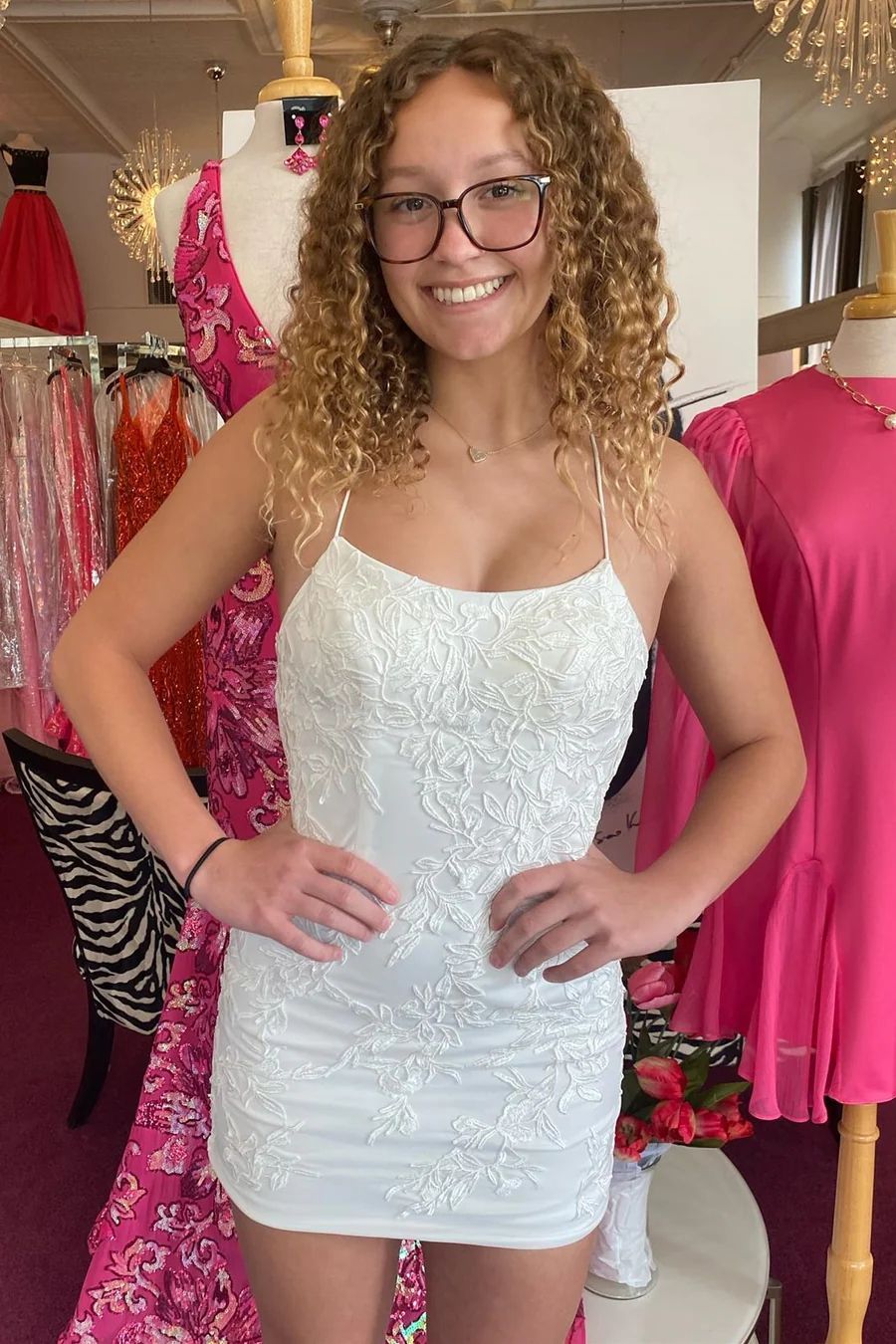 White Lace Bodycon Teen Homecoming Dress - DollyGown