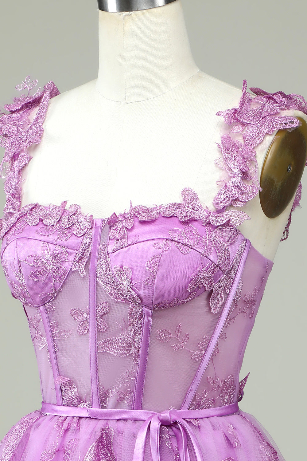 Purple Sweetheart A-Line Corset Homecoming Dress with Appliques and Butterflies