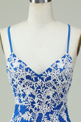 Blue Sheath Spaghetti Strap Homecoming Dress with Appliques - Elegant Choice