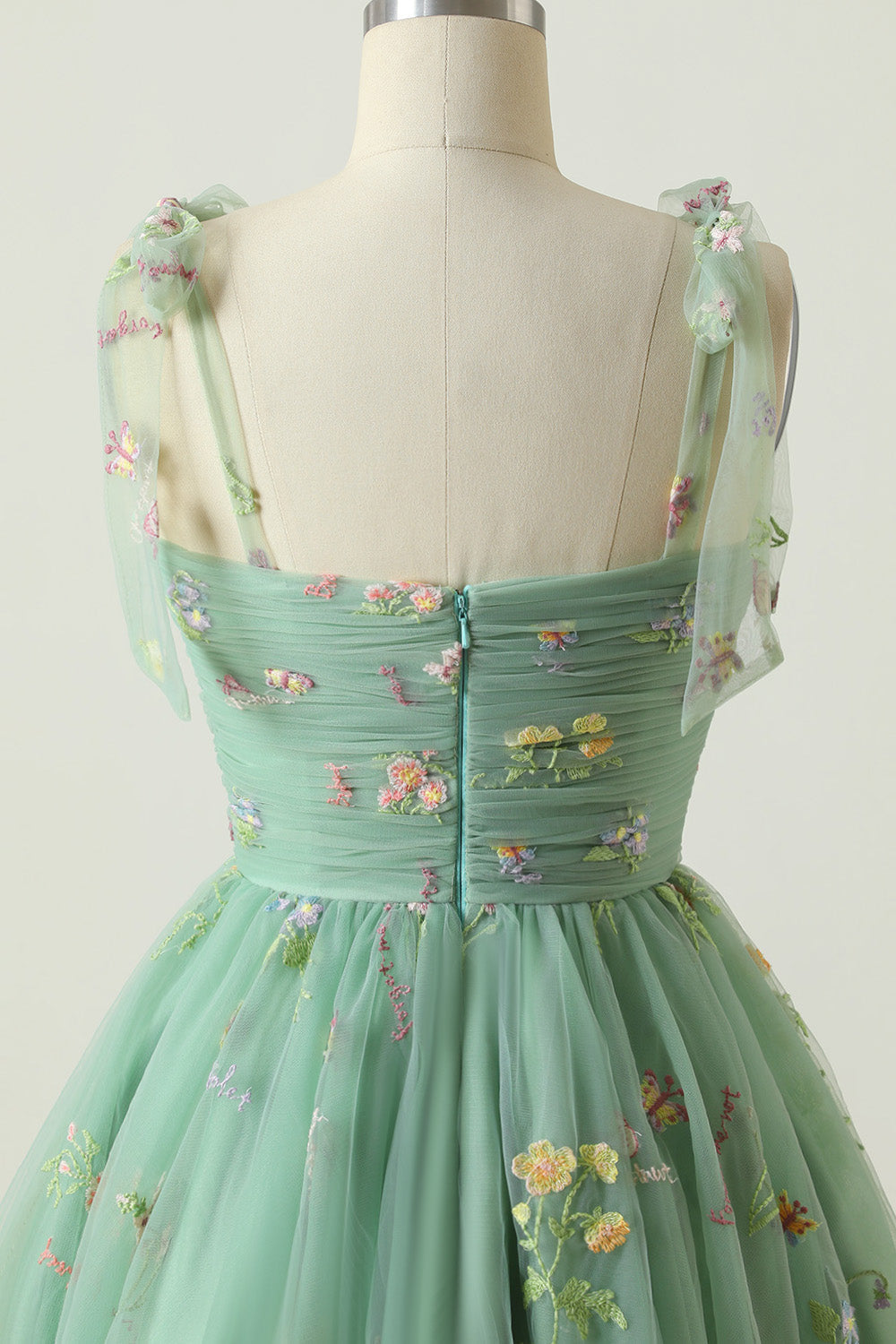 Green A-Line Homecoming Dress with Embroidery - Elegant Floral Design