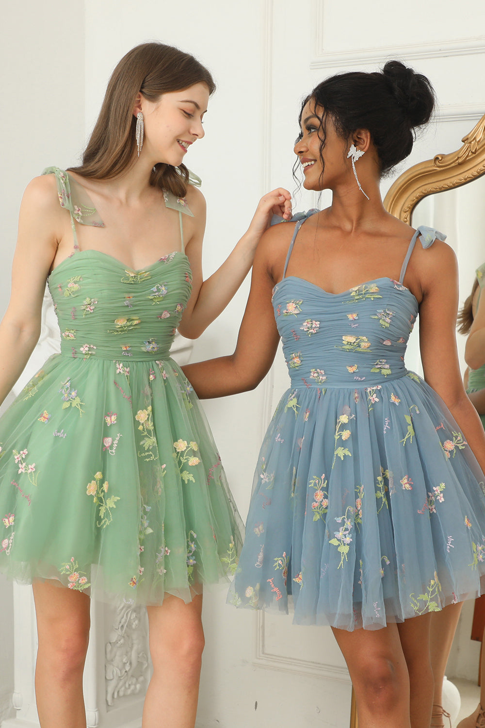 Green A-Line Homecoming Dress with Embroidery - Elegant Floral Design