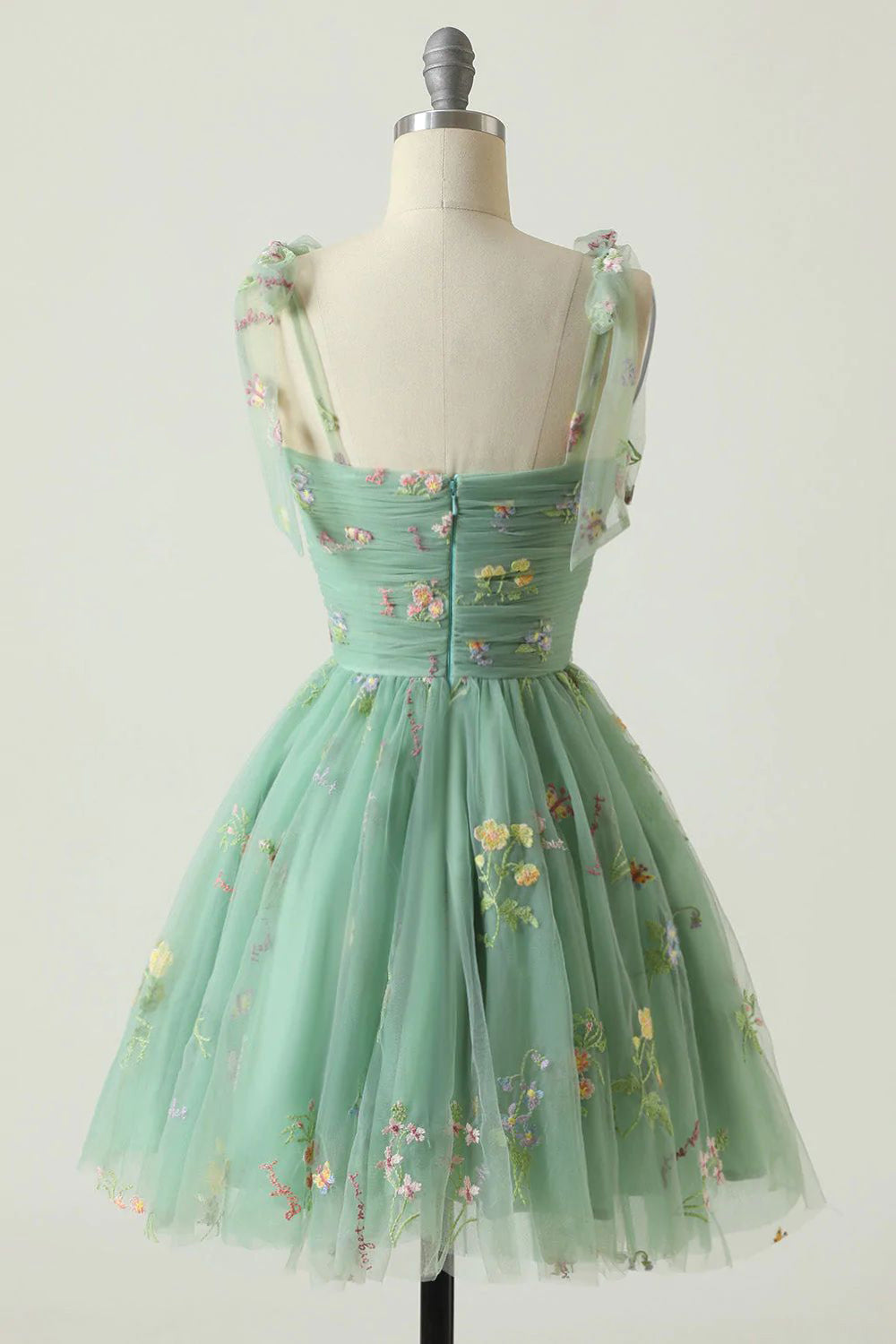 Green A-Line Homecoming Dress with Embroidery - Elegant Floral Design