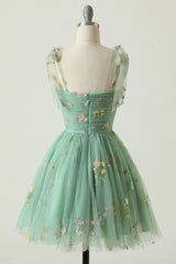 Green A-Line Homecoming Dress with Embroidery - Elegant Floral Design