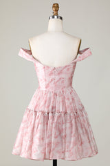 Elegant Blush Printed A-Line Homecoming Dress with Ruffles and Tulle