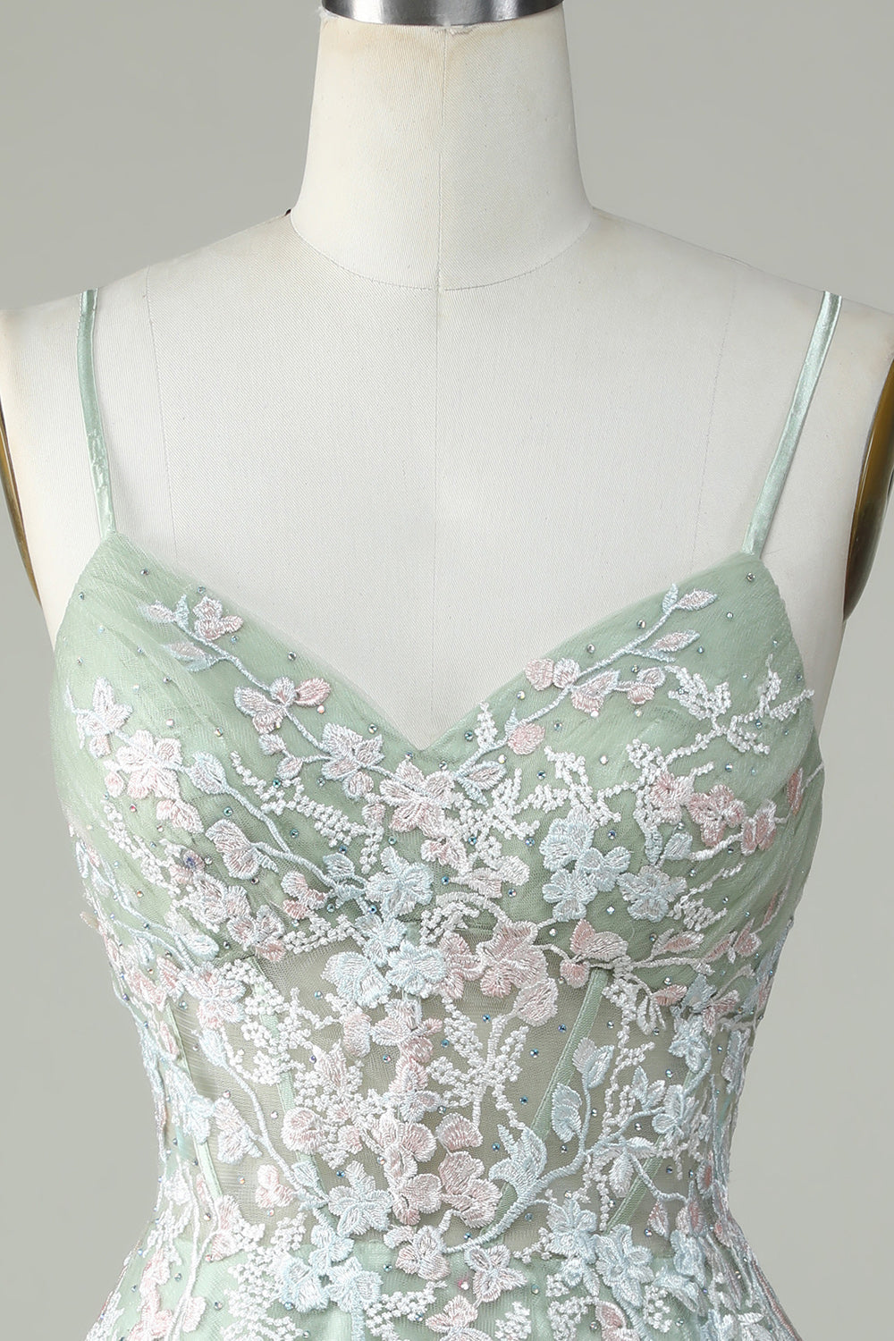 Dusty Sage Spaghetti Strap Homecoming Dress with Criss Cross Back Design