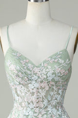 Dusty Sage Spaghetti Strap Homecoming Dress with Criss Cross Back Design