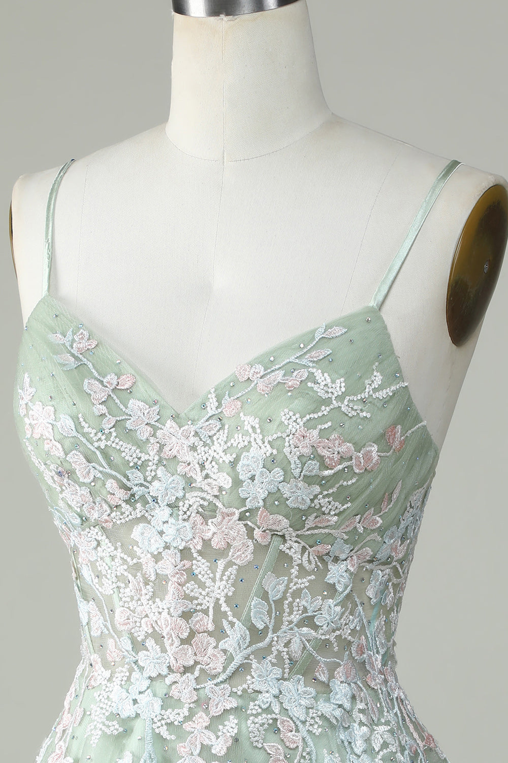 Dusty Sage Spaghetti Strap Homecoming Dress with Criss Cross Back Design