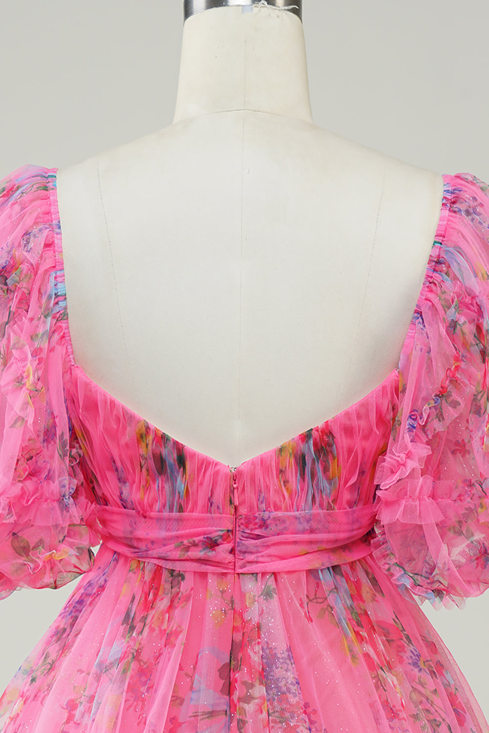 Hot Pink Floral Printed Homecoming Dress with Bow - Short Party Dress