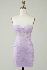 Sweetheart Purple Corset Bodycon Homecoming Dress with Appliques