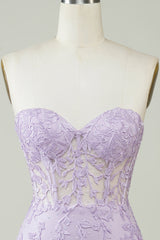 Sweetheart Purple Corset Bodycon Homecoming Dress with Appliques
