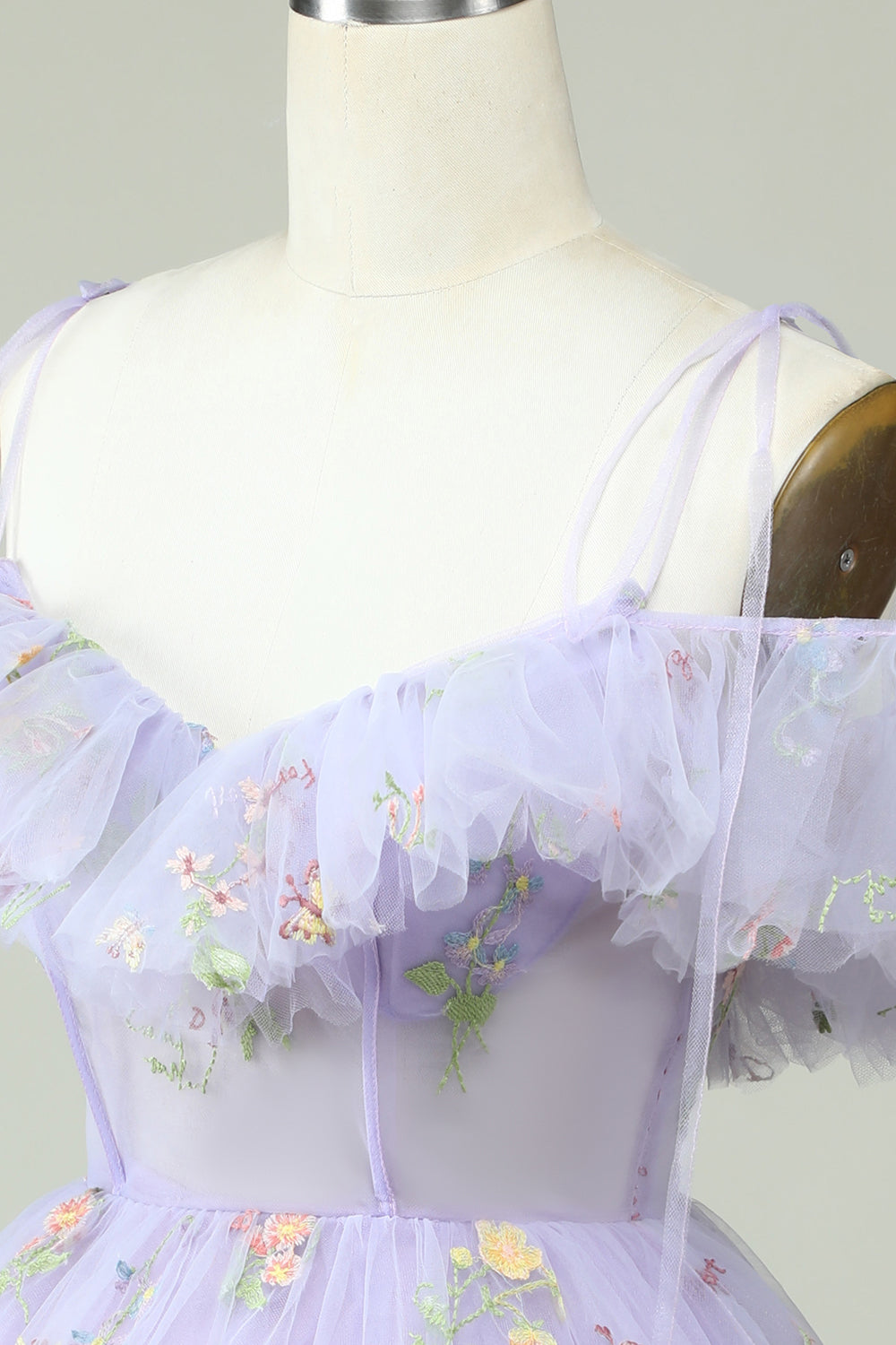 Lavender Off-Shoulder Corset Homecoming Dress with Ruffles - Elegant & Charming