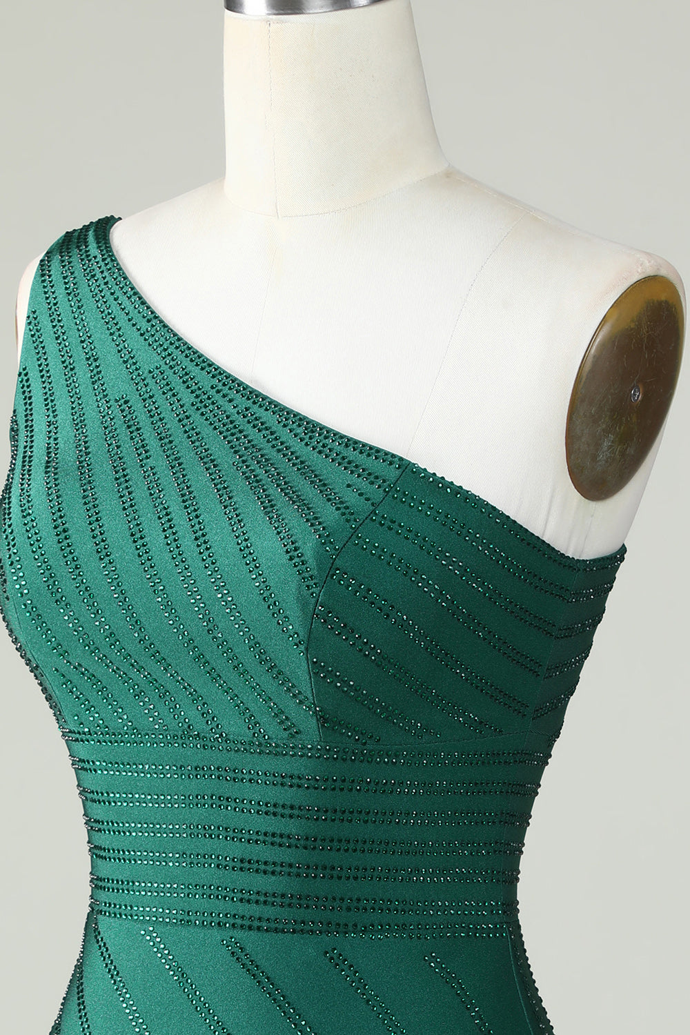 One-Shoulder Dark Green Sheath Homecoming Dress with Beading Elegant Party Gown