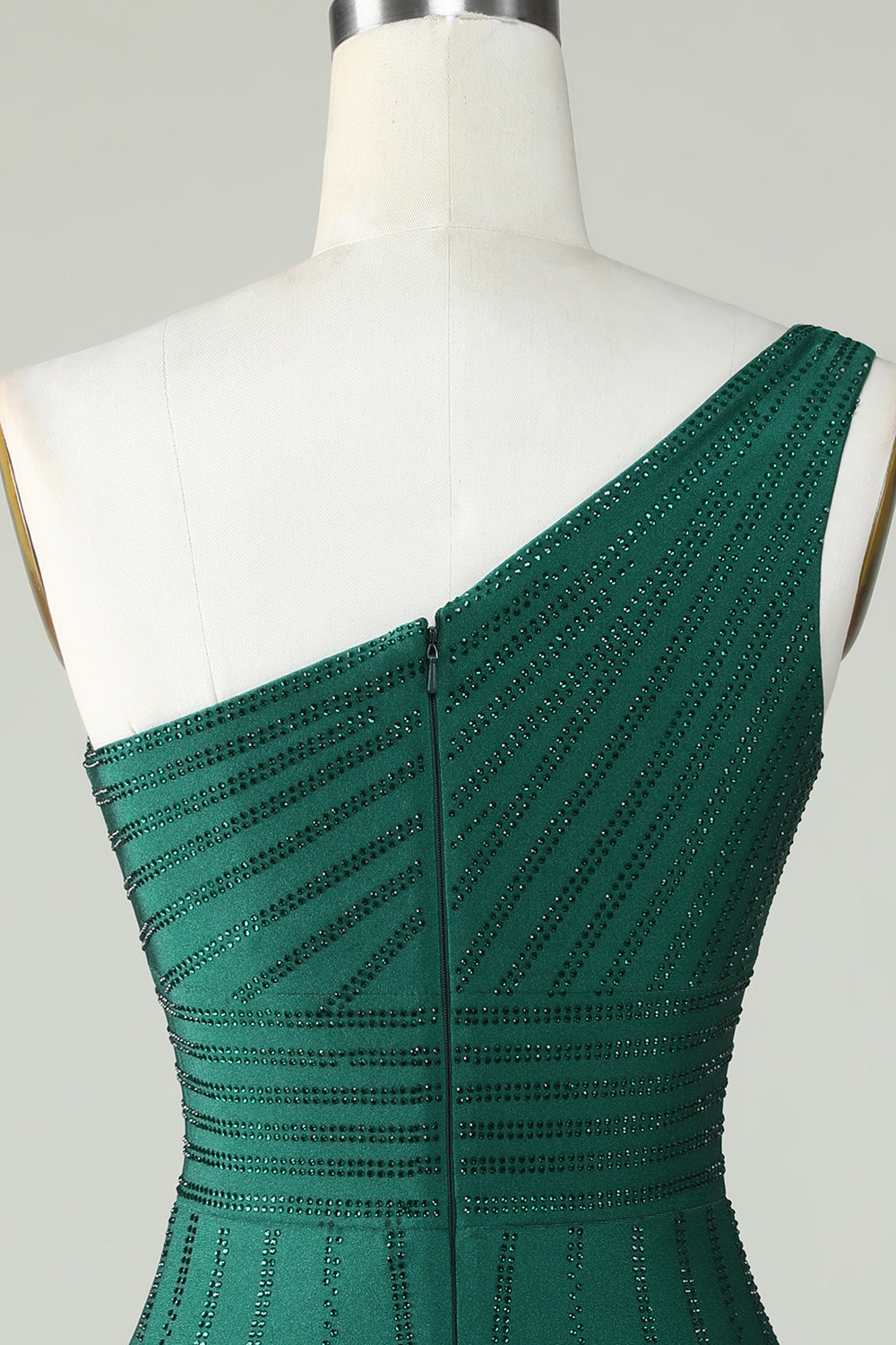 One-Shoulder Dark Green Sheath Homecoming Dress with Beading Elegant Party Gown