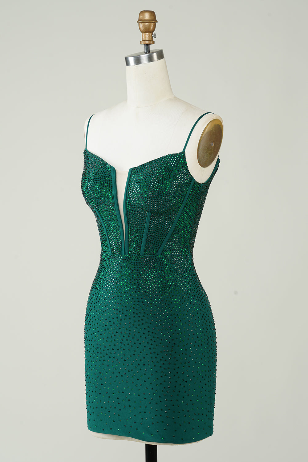 Dark Green Sparkly Bodycon Spaghetti Strap Homecoming Dress with Beading