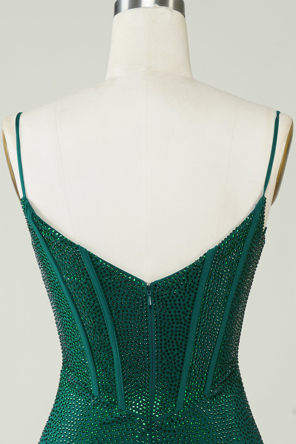 Dark Green Sparkly Bodycon Spaghetti Strap Homecoming Dress with Beading