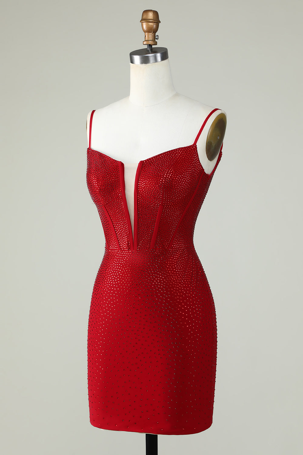 Red Beaded Sheath Spaghetti Strap Homecoming Dress Custom Made 27Prom