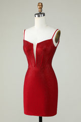 Red Beaded Sheath Spaghetti Strap Homecoming Dress Custom Made 27Prom