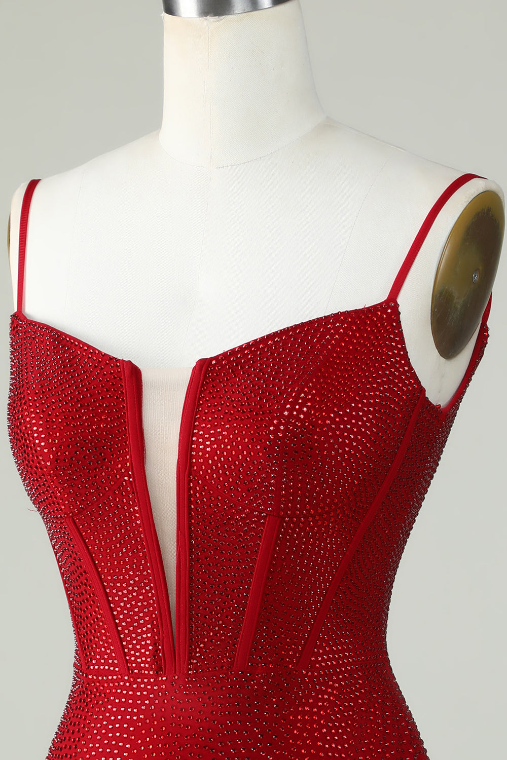 Red Beaded Sheath Spaghetti Strap Homecoming Dress Custom Made 27Prom