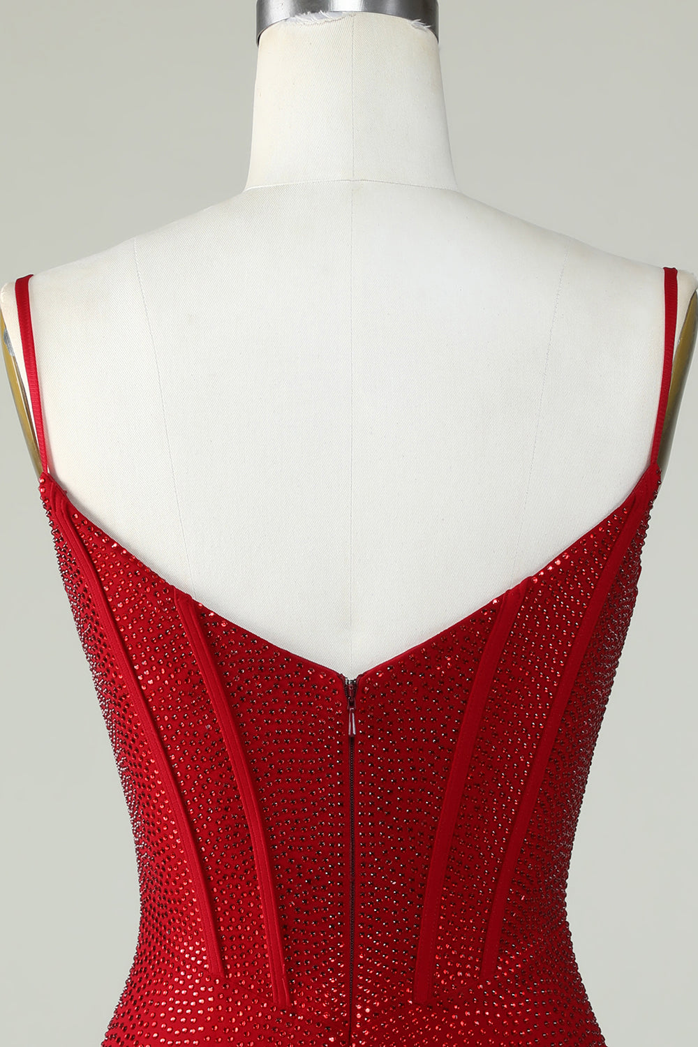 Red Beaded Sheath Spaghetti Strap Homecoming Dress Custom Made 27Prom