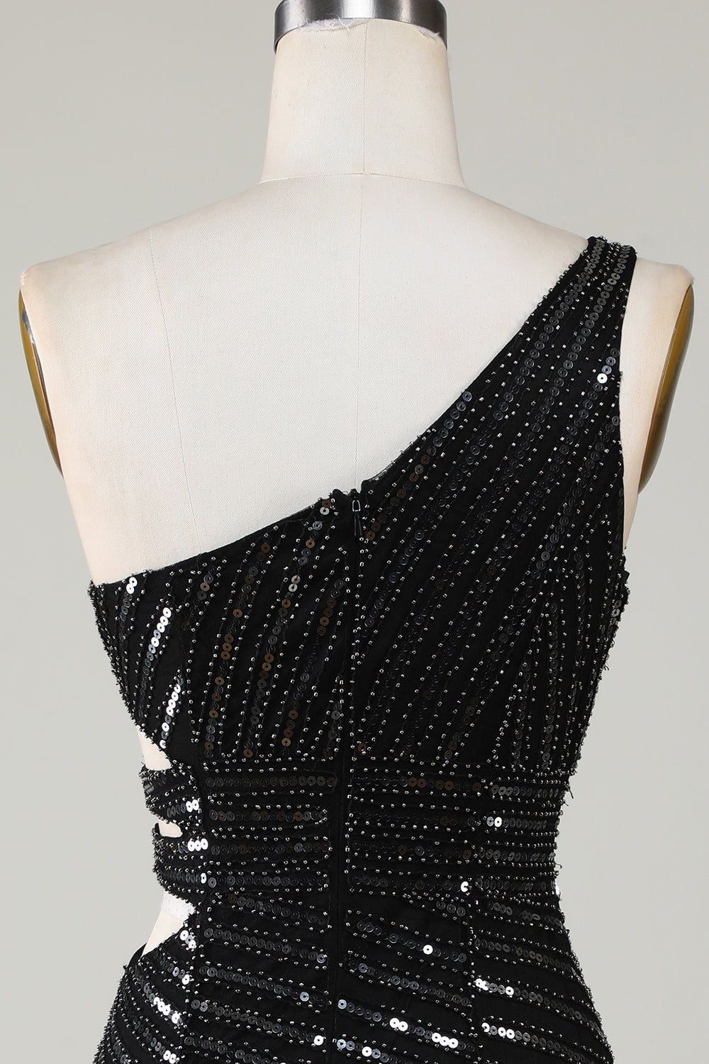 Elegant Black One Shoulder Sequin Bodycon Homecoming Dress with Cut-Out