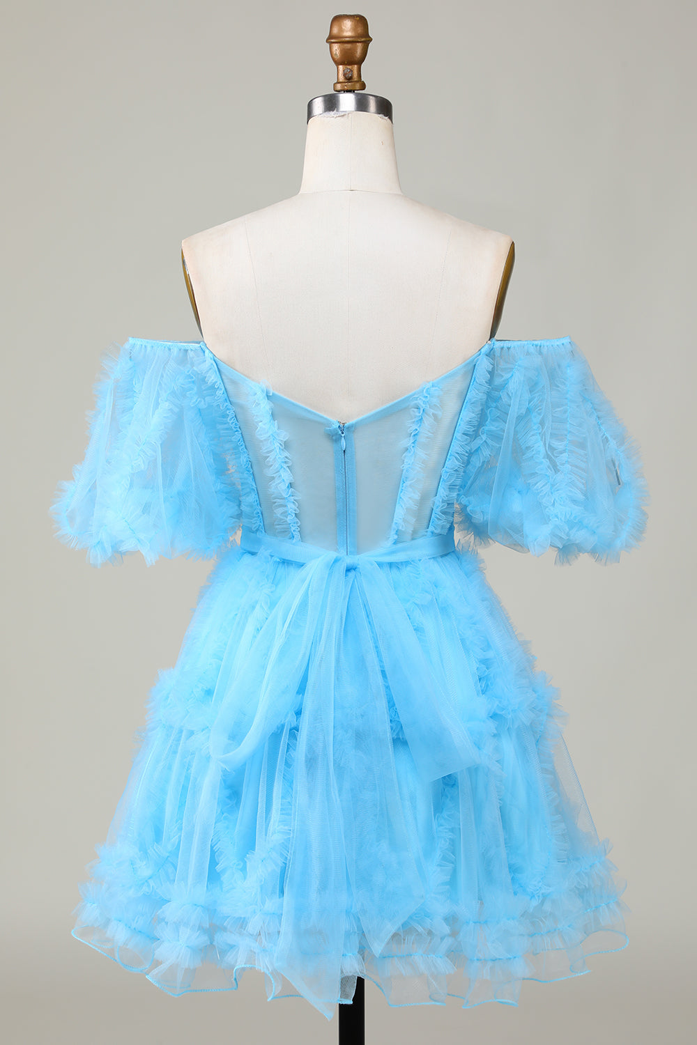 Blue Tulle Off-the-Shoulder A-Line Short Homecoming Dress for Parties