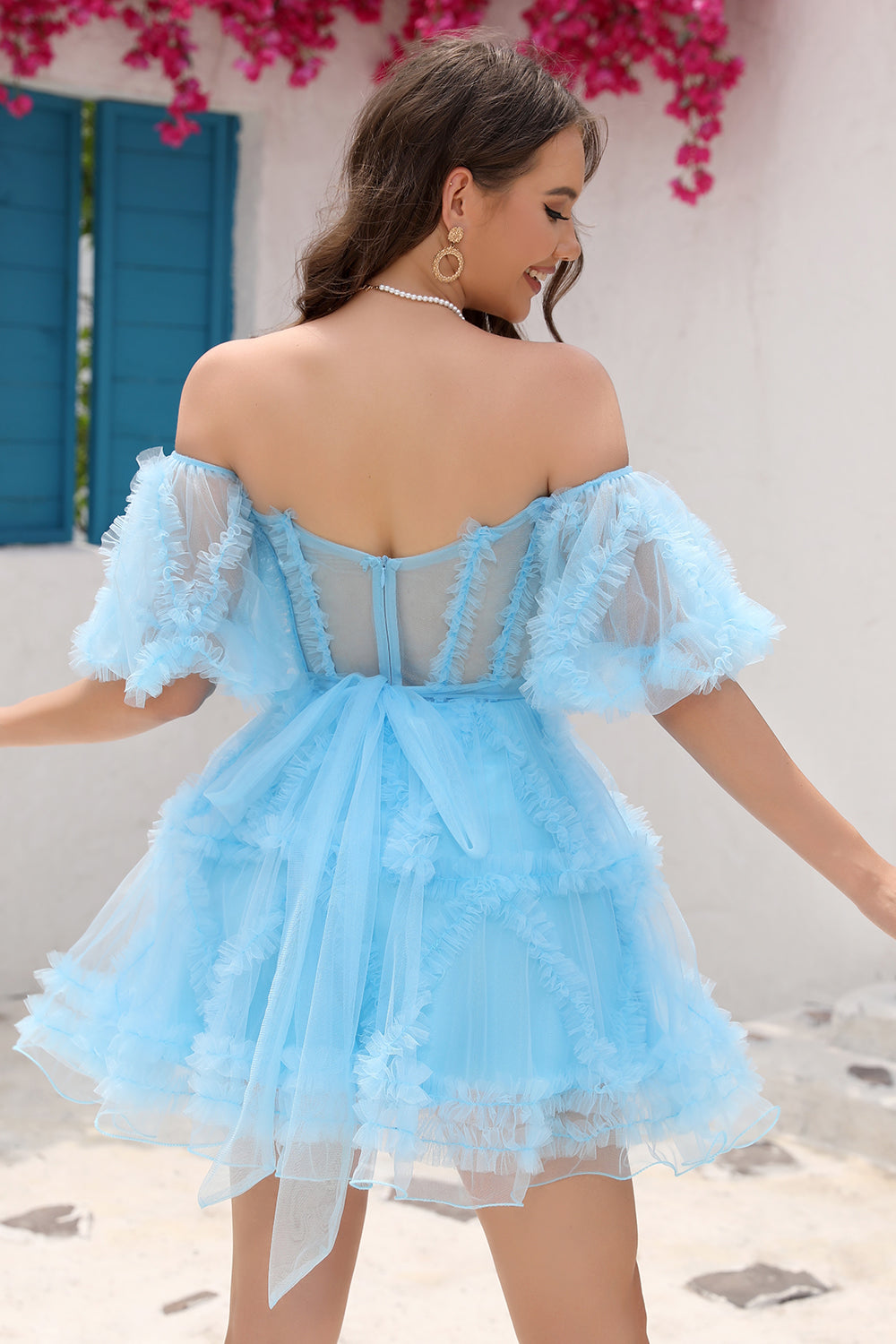Pink Off-the-Shoulder A-Line Tulle Homecoming Dress - Elegant Party Gown