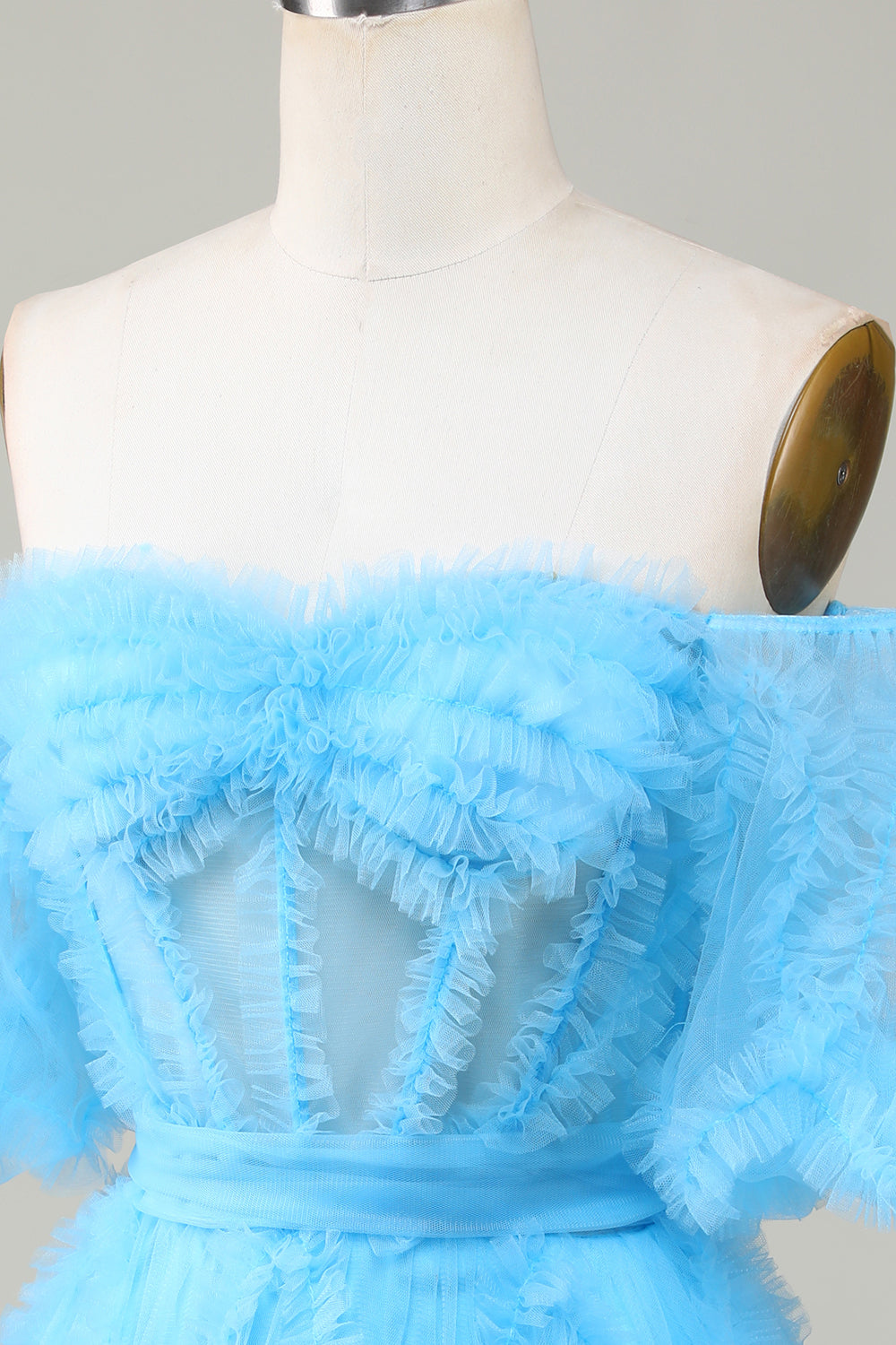 Blue Tulle Off-the-Shoulder A-Line Short Homecoming Dress for Parties
