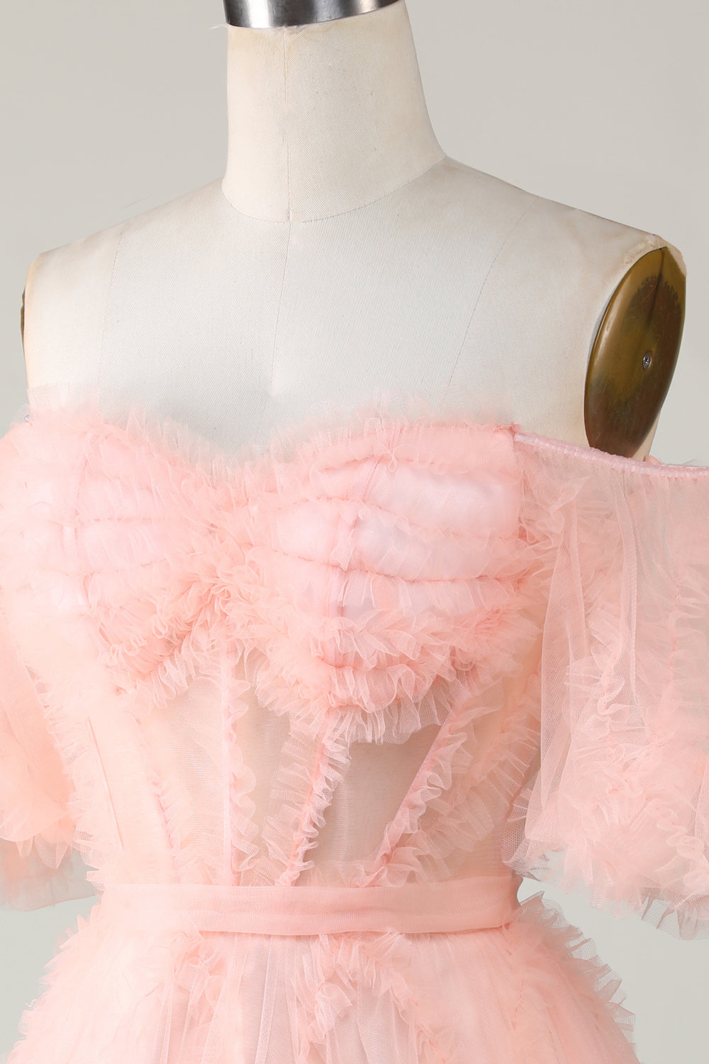 Blush Pink Tulle Off-Shoulder A-Line Short Homecoming Party Dress Gown