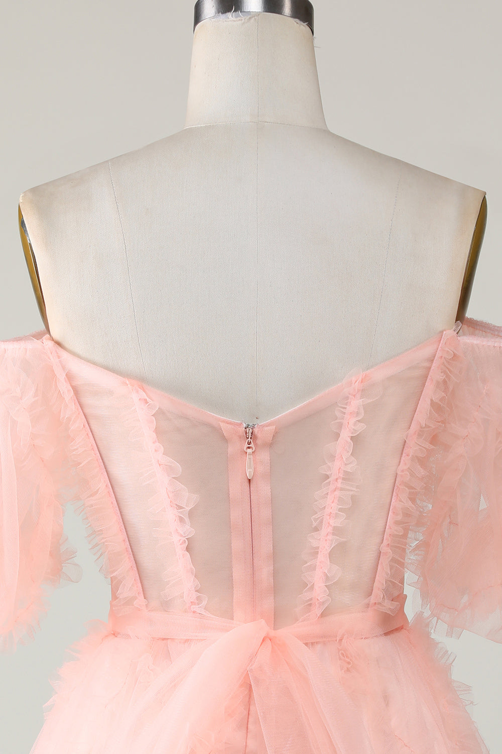 Blush Pink Tulle Off-Shoulder A-Line Short Homecoming Party Dress Gown