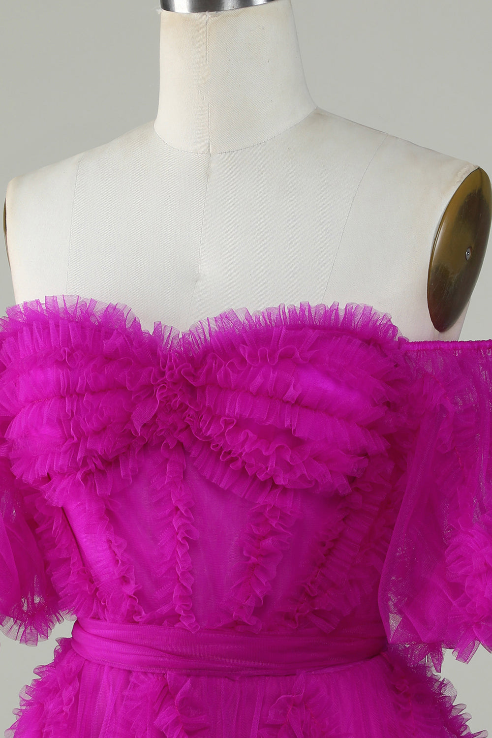 Enchanting Fuchsia Off-Shoulder Tulle Corset Homecoming Dress with Sweetheart Neckline