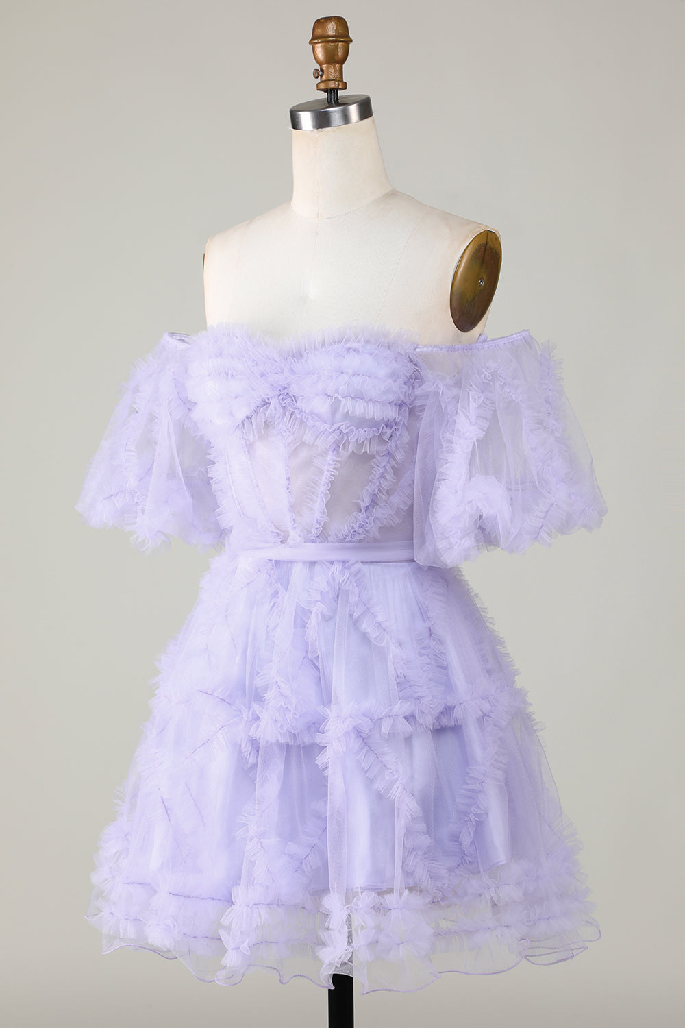 Off The Shoulder A-Line Tulle Corset Homecoming Dress - Purple Perfection