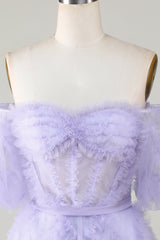 Off The Shoulder A-Line Tulle Corset Homecoming Dress - Purple Perfection