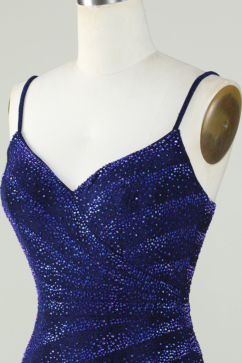 Royal Blue Sequin Sheath Spaghetti Strap Short Homecoming Dress with Beading