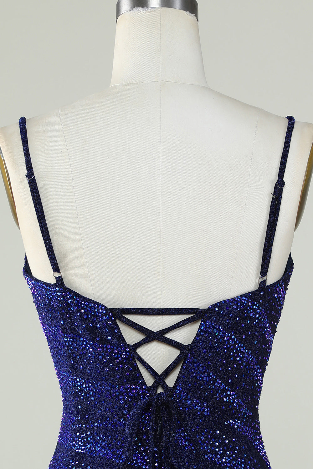 Royal Blue Sequin Sheath Spaghetti Strap Short Homecoming Dress with Beading