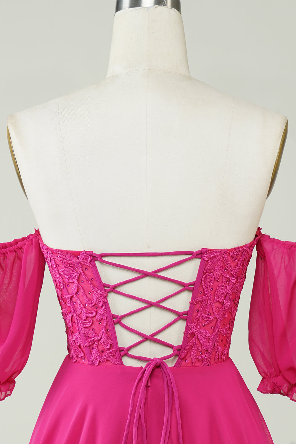 Fuchsia Corset A-Line Chiffon Short Homecoming Dress with Delicate Lace