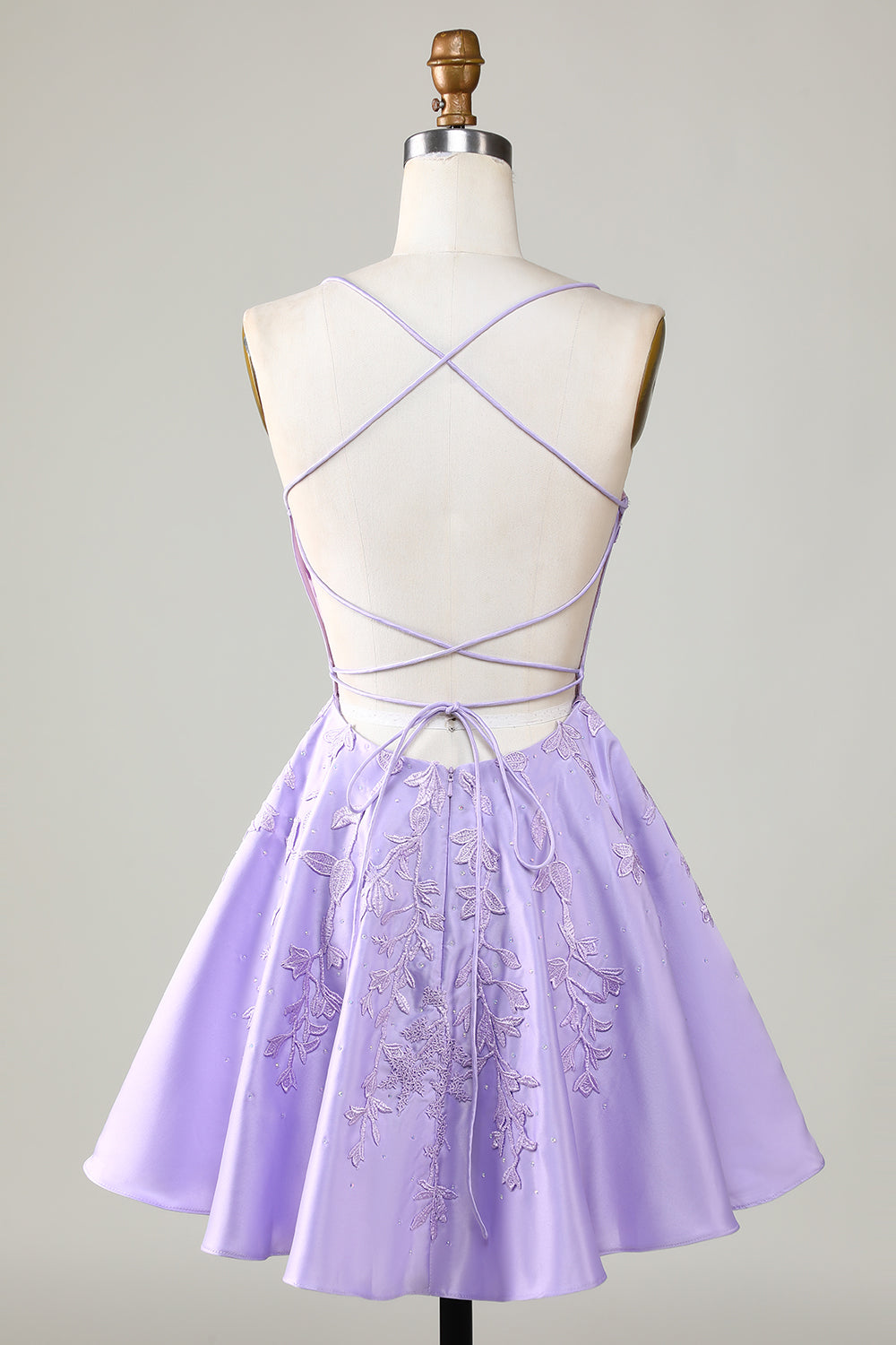Purple Corset A-Line Satin Short Homecoming Dress with Delicate Lace