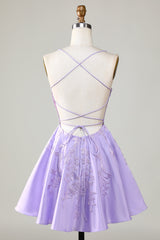 Purple Corset A-Line Satin Short Homecoming Dress with Delicate Lace