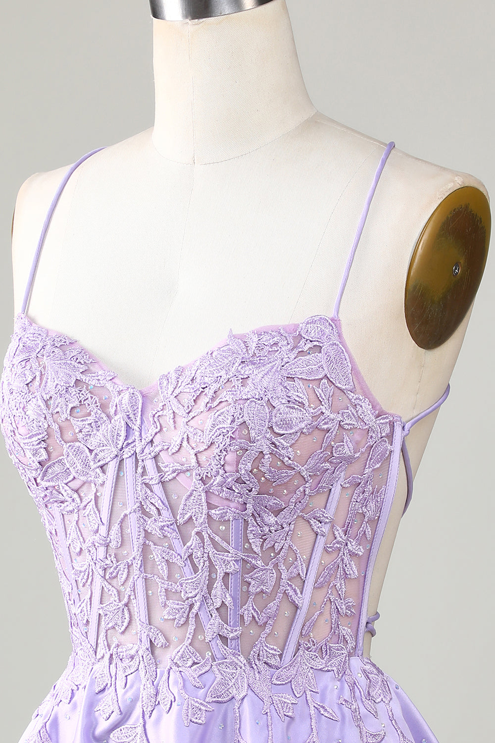 Purple Corset A-Line Satin Short Homecoming Dress with Delicate Lace