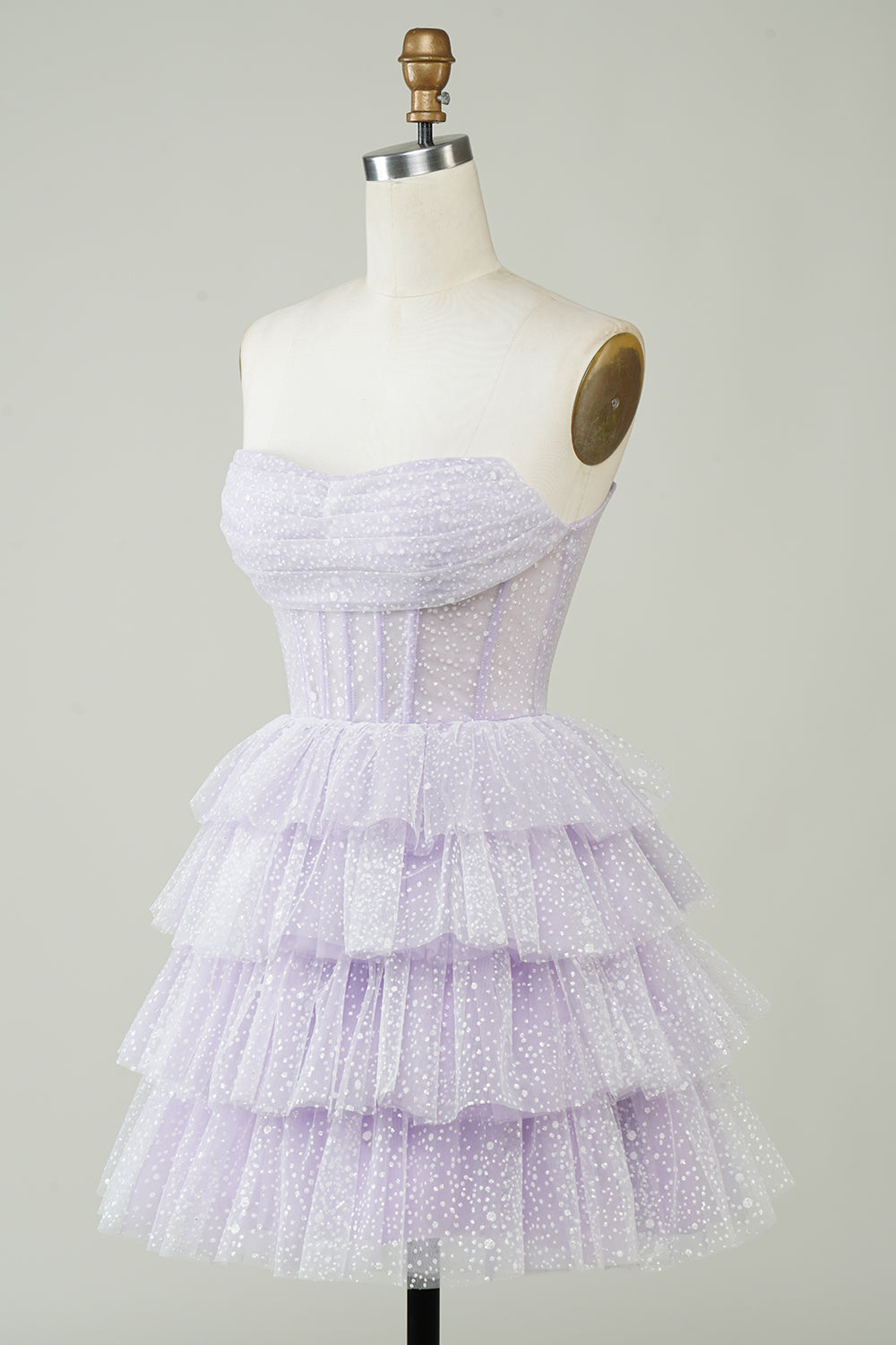 Sparkly Purple Corset Homecoming Dress Strapless Tiered Mini Short Party Gown