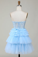 Sweetheart Corset Homecoming Dress: A-Line, Ruffles, Strapless, Mini Party Dress