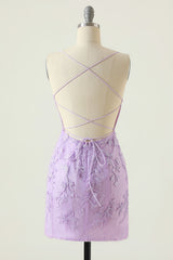 Elegant Purple Bodycon Homecoming Dress with Appliqués and Open Back