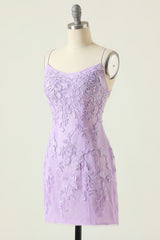 Elegant Purple Bodycon Homecoming Dress with Appliqués and Open Back