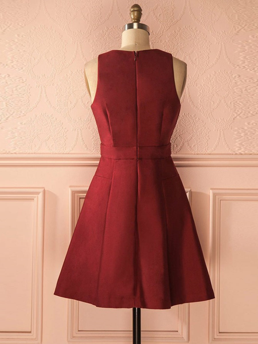 maroon dresses homecoming Burgundy satin short prom dress, burgundy homecoming dress