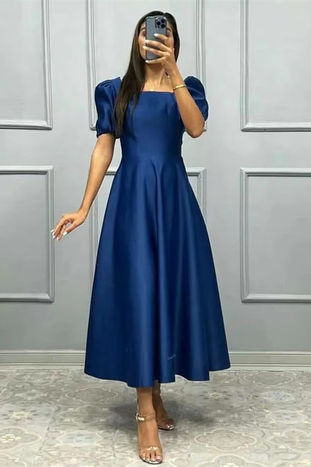Elegant A-Line Prom Dress with Short Sleeves, Square Neckline Ball Gown