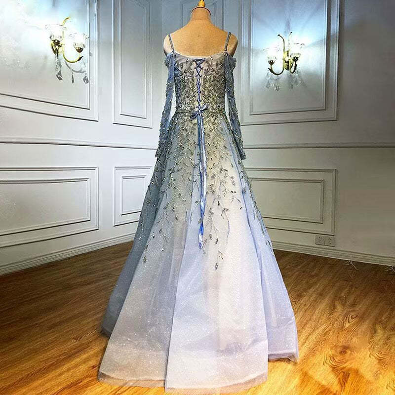 Elegant Sequin Appliques Prom Dress Long Sleeve V Neck A Line Stylish