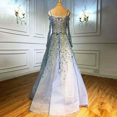 Elegant Sequin Appliques Prom Dress Long Sleeve V Neck A Line Stylish