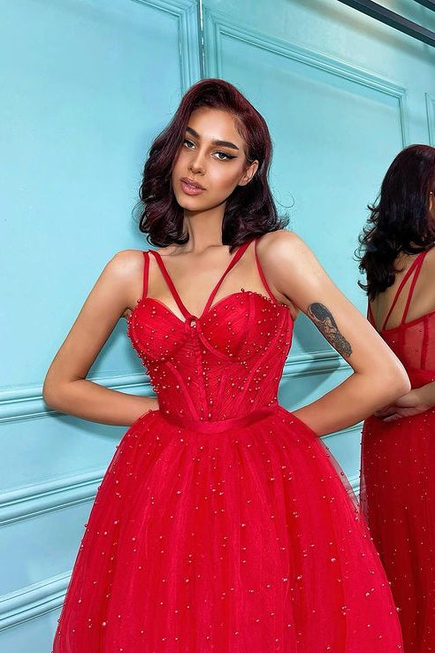 red dress and pearls Stunning Red Mermaid Dress with Pearls